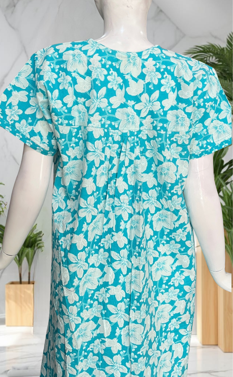 Sea Green Garden Pure Cotton Nighty. Pure Durable Cotton | Laces and Frills
