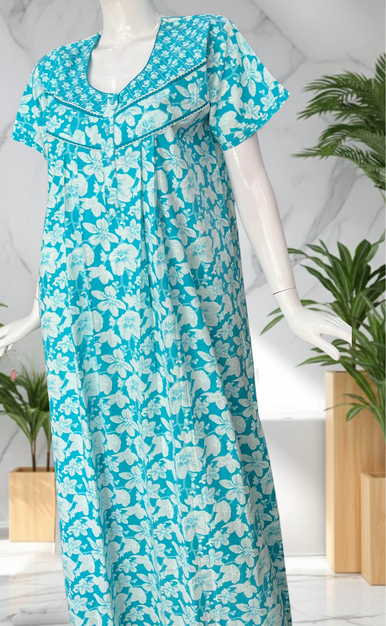 Sea Green Garden Pure Cotton Nighty. Pure Durable Cotton | Laces and Frills