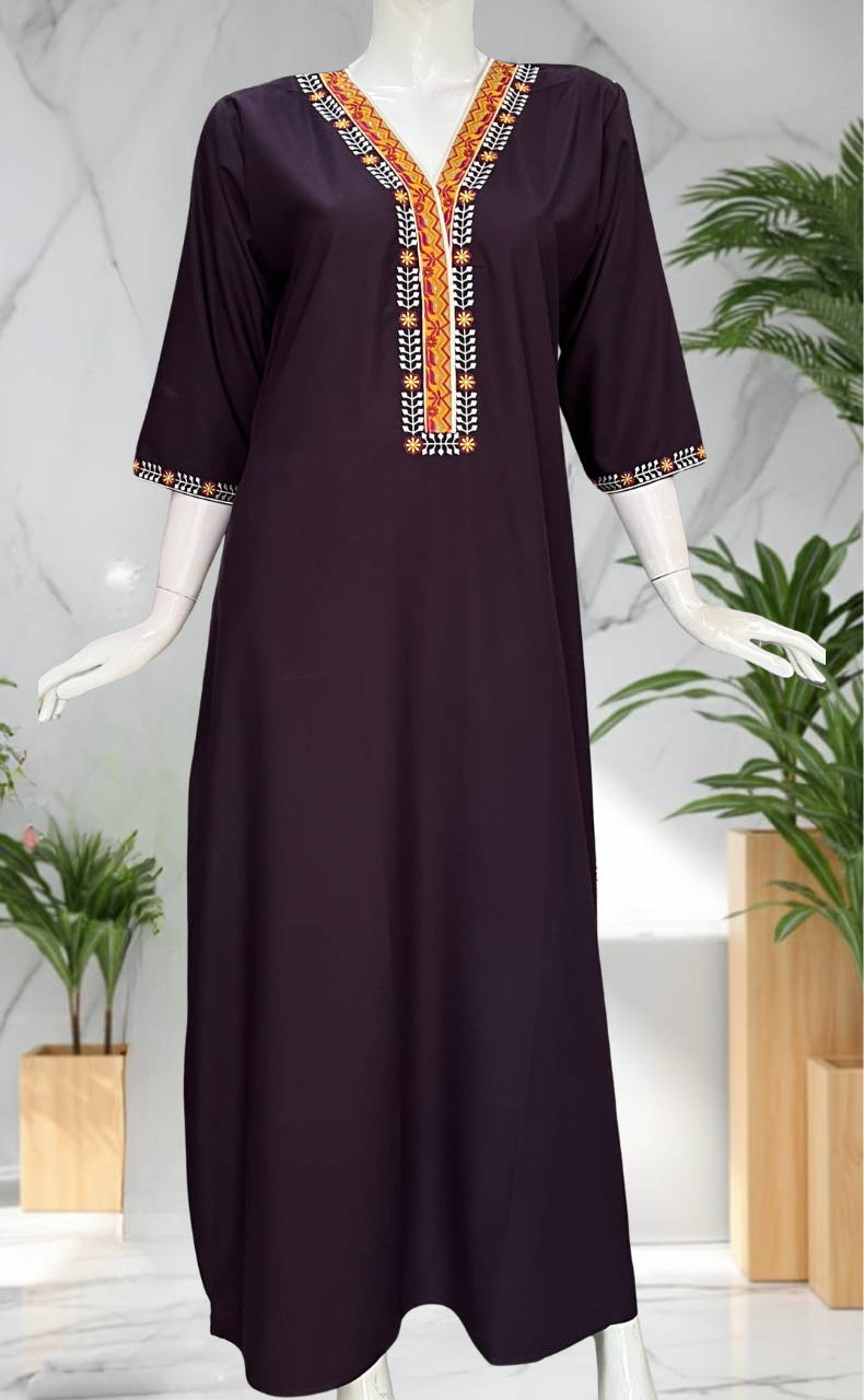 Violet Zeenet Embroidery Soft Cotton Long Sleeve Nighty. Soft Breathable Fabric | Laces and Frills