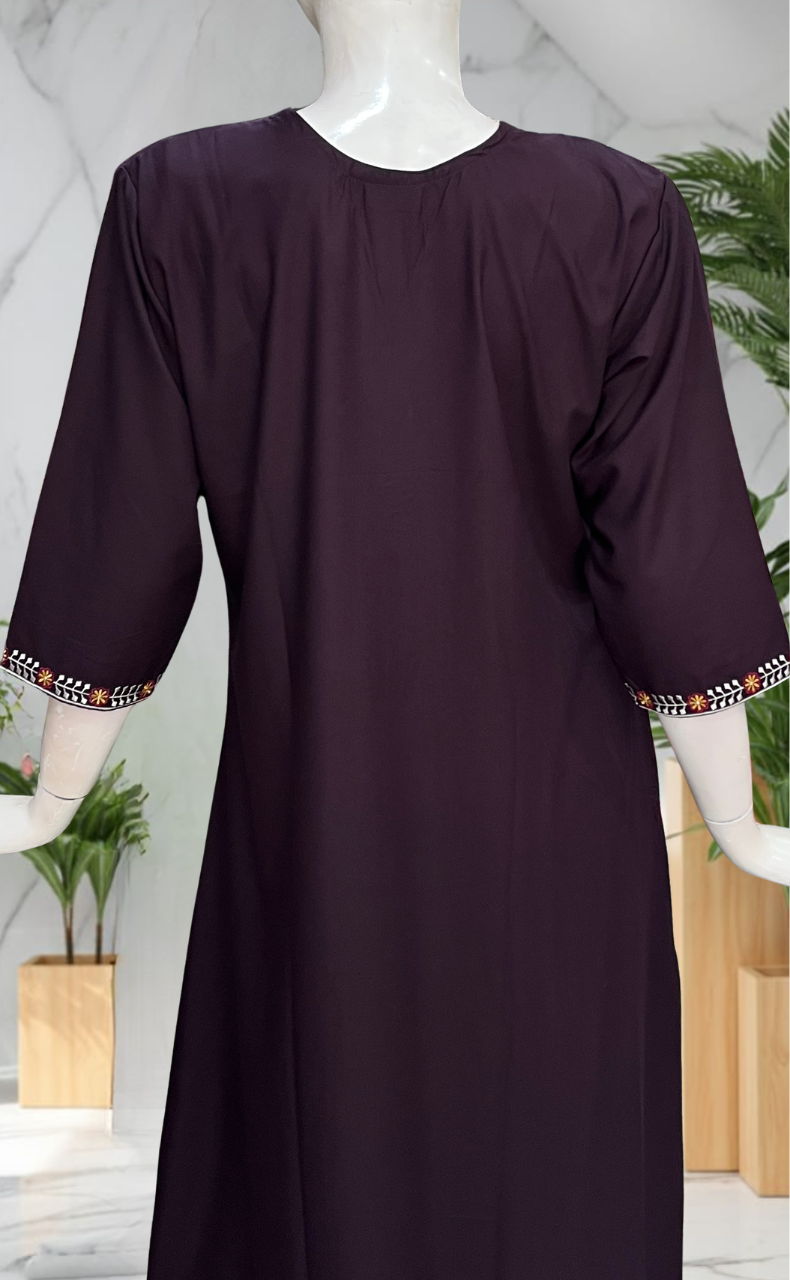 Violet Zeenet Embroidery Soft Cotton Long Sleeve Nighty. Soft Breathable Fabric | Laces and Frills
