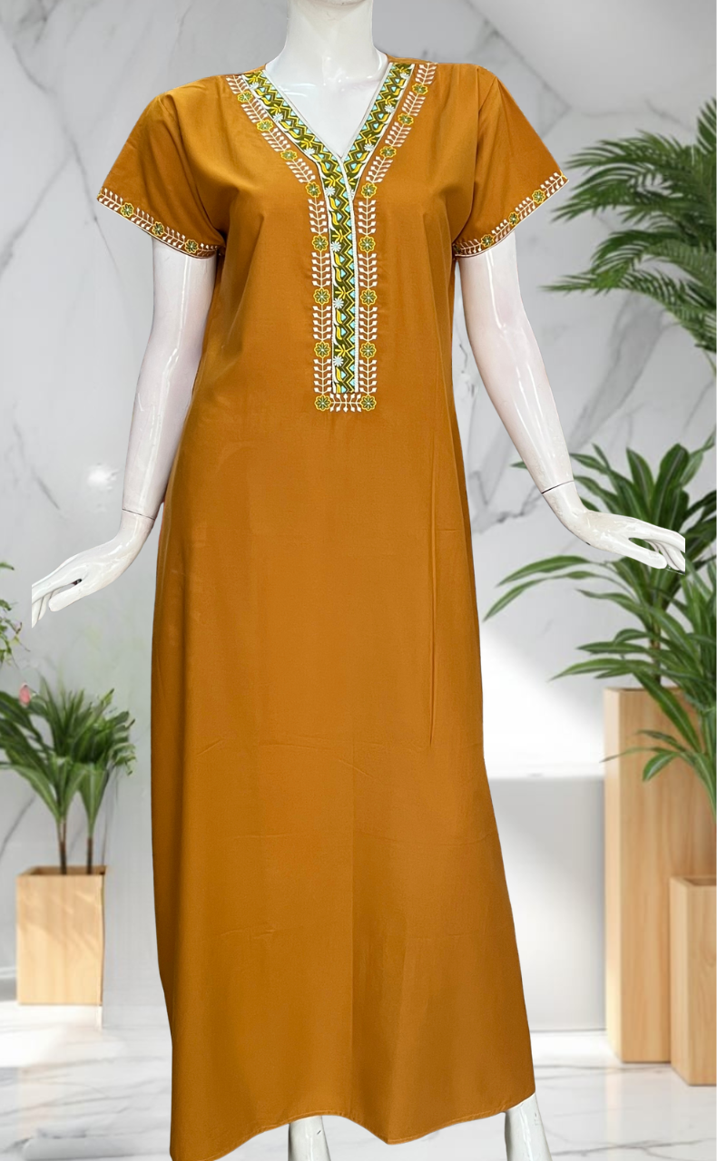 Yellow Zeenet Embroidery Soft Cotton Nighty. Soft Breathable Fabric | Laces and Frills