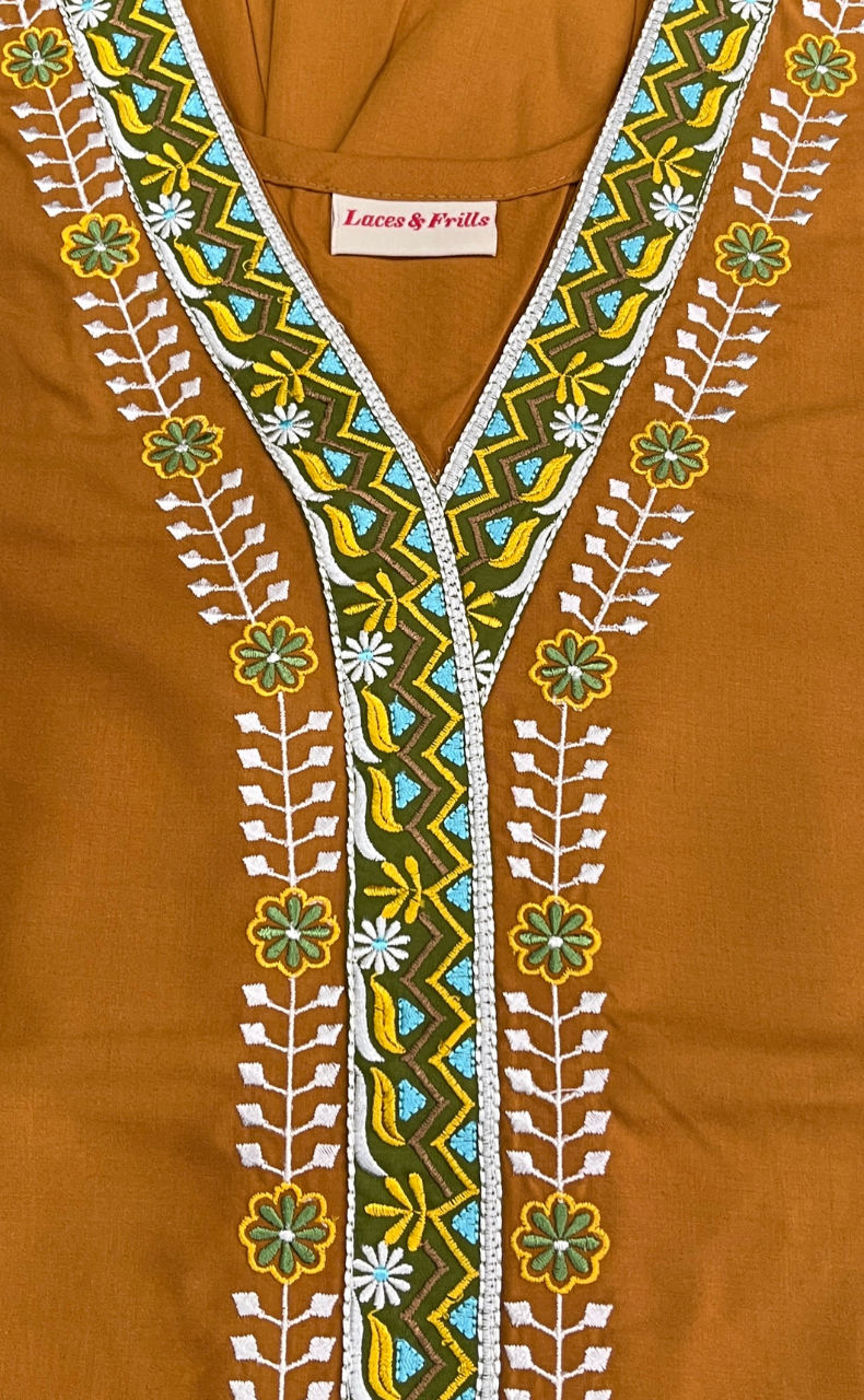 Yellow Zeenet Embroidery Soft Cotton Nighty. Soft Breathable Fabric | Laces and Frills