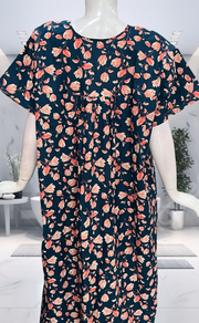 Blue Floral Full Open Pure Cotton Nighty. Pure Cotton | Laces and Frills - Laces and Frills