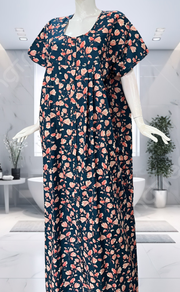 Blue Floral Full Open Pure Cotton Nighty. Pure Cotton | Laces and Frills - Laces and Frills
