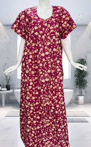 Pink Floral Full Open Pure Cotton Nighty. Pure Cotton | Laces and Frills - Laces and Frills