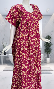 Pink Floral Full Open Pure Cotton Nighty. Pure Cotton | Laces and Frills - Laces and Frills