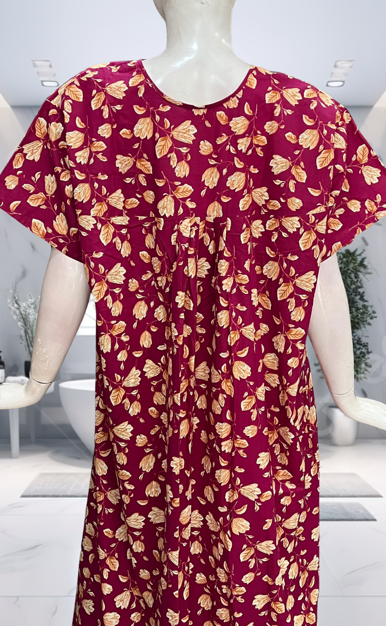 Pink Floral Full Open Pure Cotton Nighty. Pure Cotton | Laces and Frills - Laces and Frills