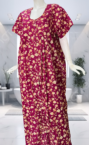 Pink Floral Full Open Pure Cotton Nighty. Pure Cotton | Laces and Frills - Laces and Frills