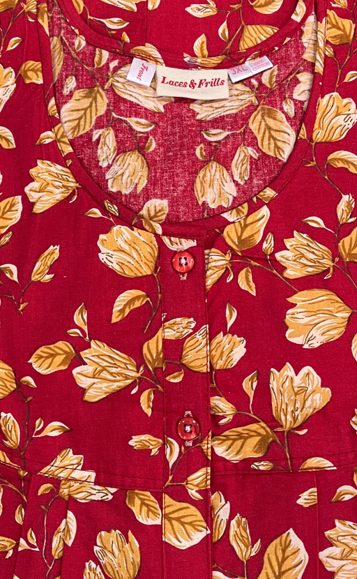 Red Floral Full Open Pure Cotton Nighty. Pure Cotton | Laces and Frills - Laces and Frills