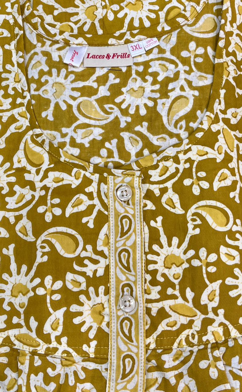 Yellow Garden Full Open Pure Cotton Nighty. Pure Cotton | Laces and Frills