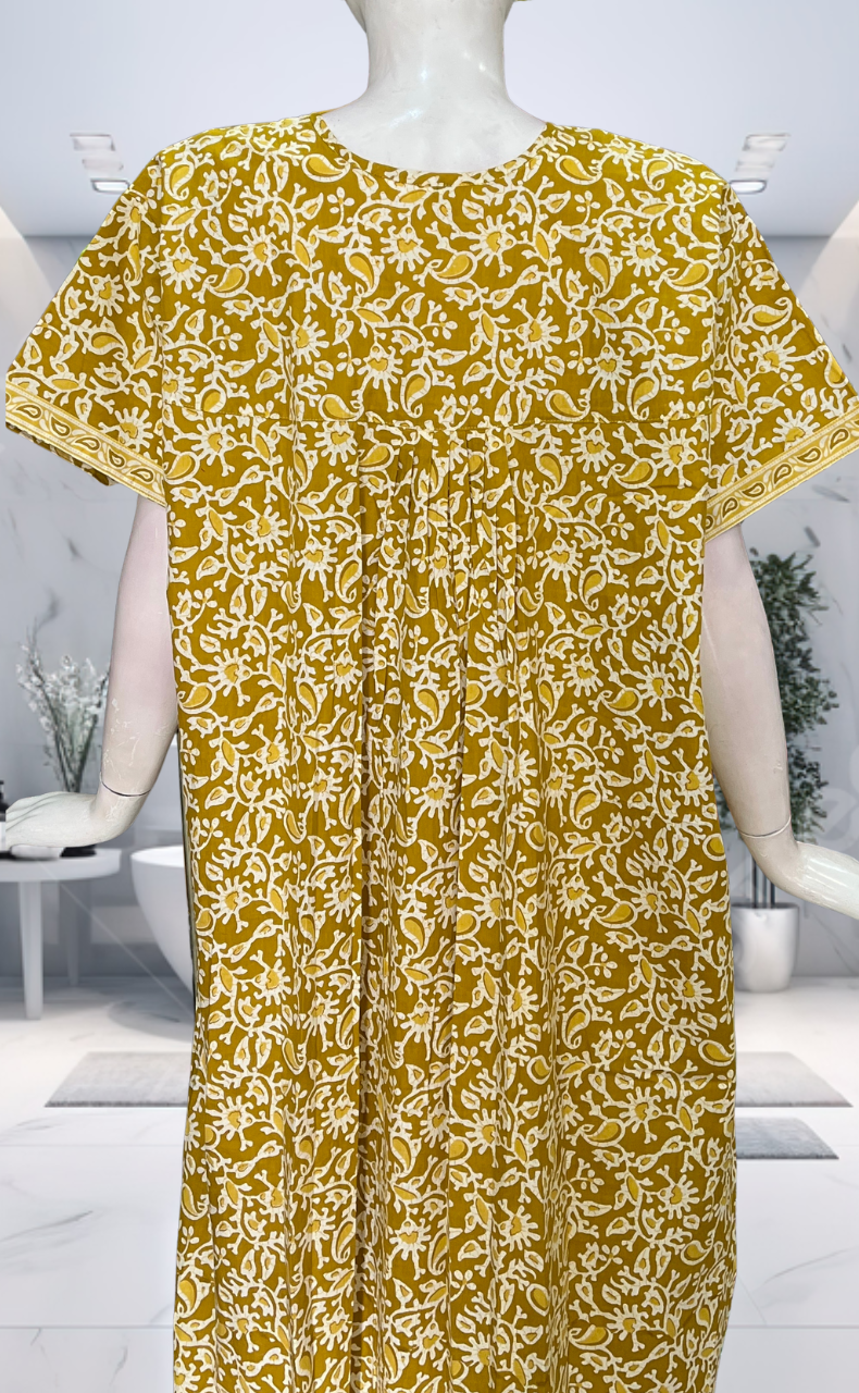 Yellow Garden Full Open Pure Cotton Nighty. Pure Cotton | Laces and Frills