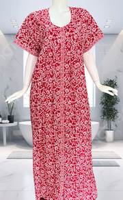 Red Garden Full Open Pure Cotton Nighty. Pure Cotton | Laces and Frills - Laces and Frills