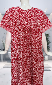 Red Garden Full Open Pure Cotton Nighty. Pure Cotton | Laces and Frills - Laces and Frills