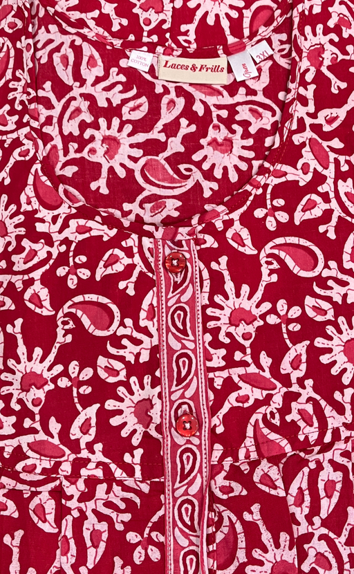 Red Garden Full Open Pure Cotton Nighty. Pure Cotton | Laces and Frills - Laces and Frills