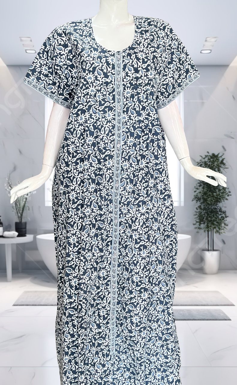 Grey Garden Full Open Pure Cotton Nighty. Pure Cotton | Laces and Frills