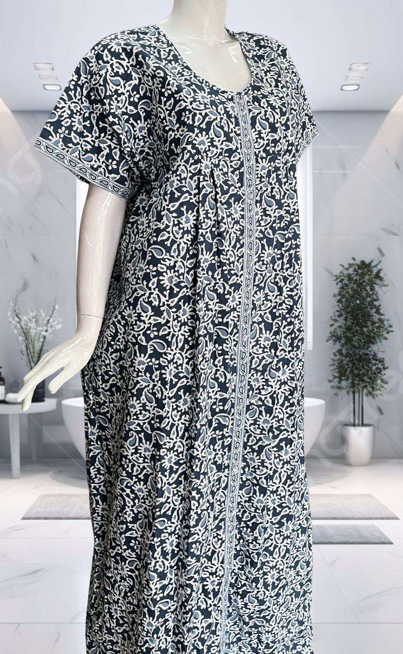 Grey Garden Full Open Pure Cotton Nighty. Pure Cotton | Laces and Frills