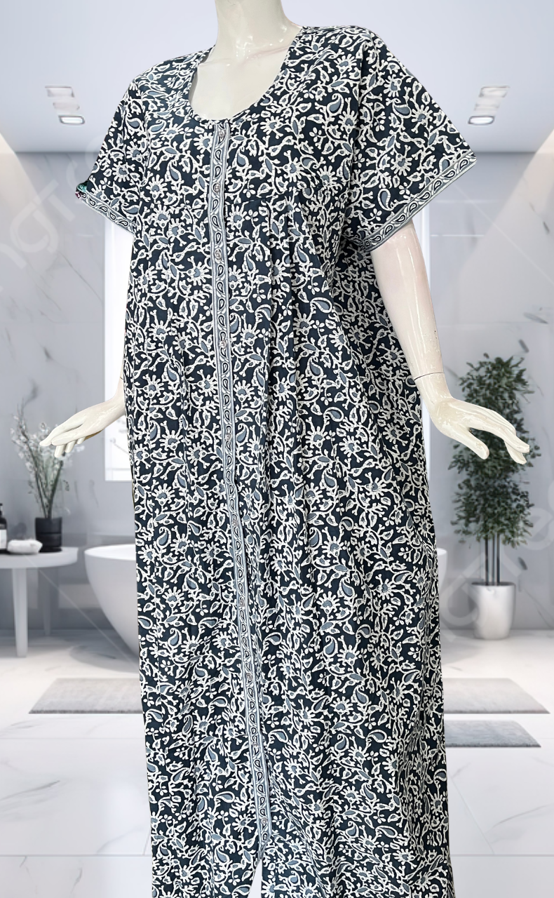 Grey Garden Full Open Pure Cotton Nighty. Pure Cotton | Laces and Frills