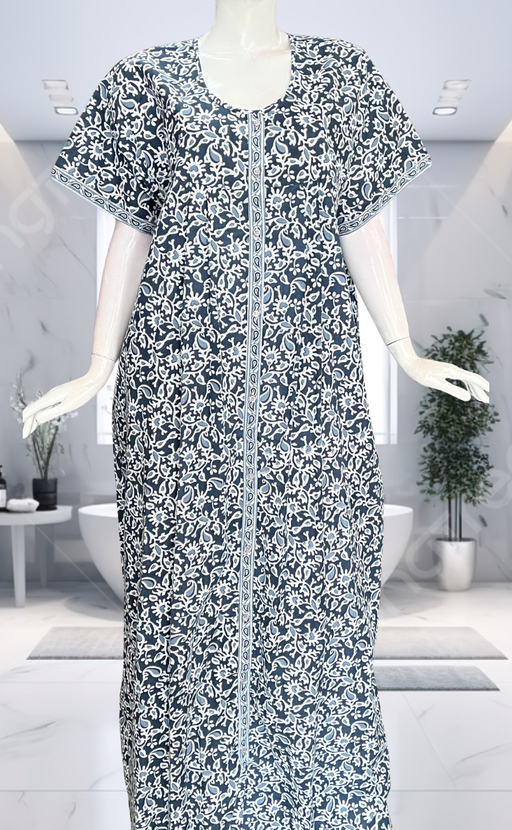 Grey Garden Full Open Pure Cotton Nighty. Pure Cotton | Laces and Frills - Laces and Frills