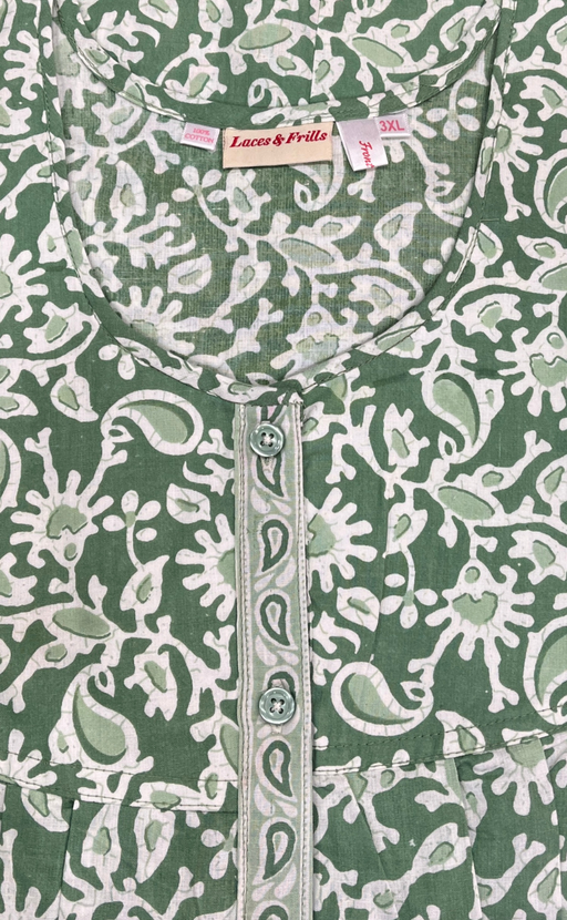 Pista Green Garden Full Open Pure Cotton Nighty. Pure Cotton | Laces and Frills - Laces and Frills