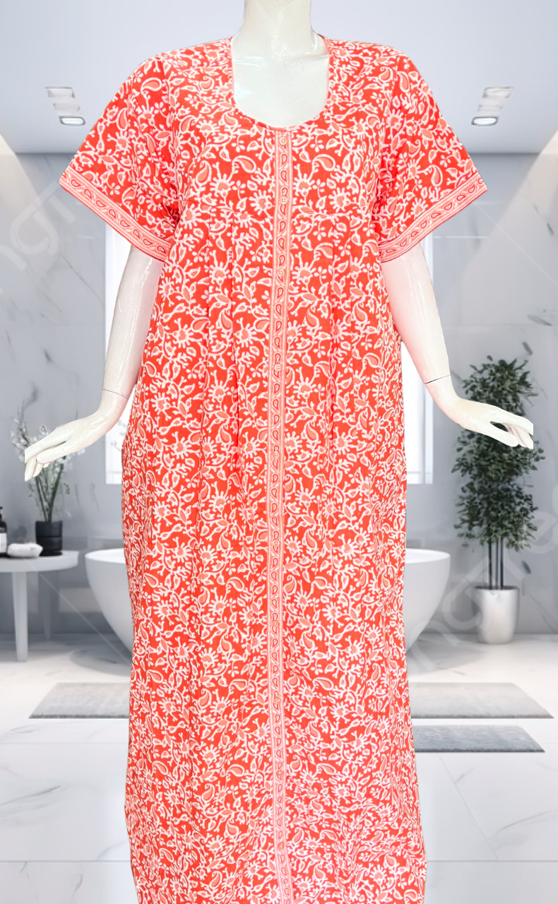 Peach Garden Full Open Pure Cotton Nighty. Pure Cotton | Laces and Frills
