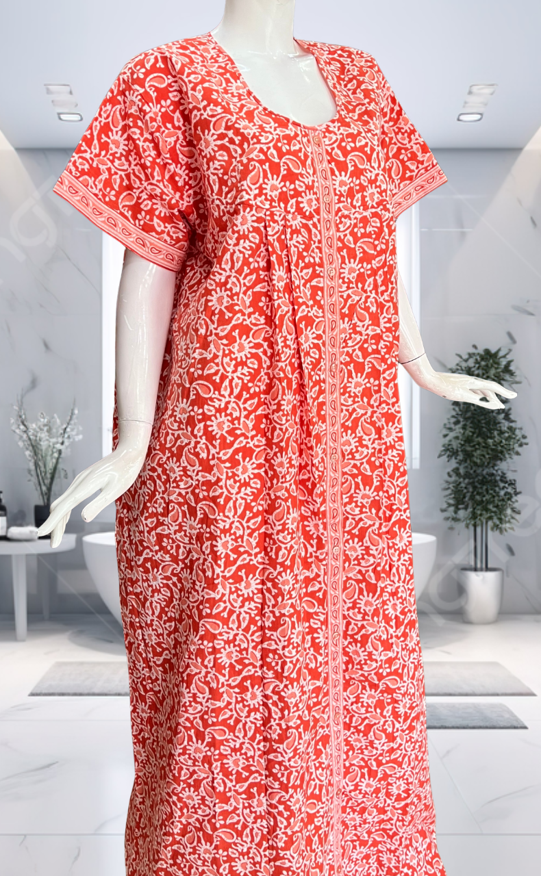 Peach Garden Full Open Pure Cotton Nighty. Pure Cotton | Laces and Frills