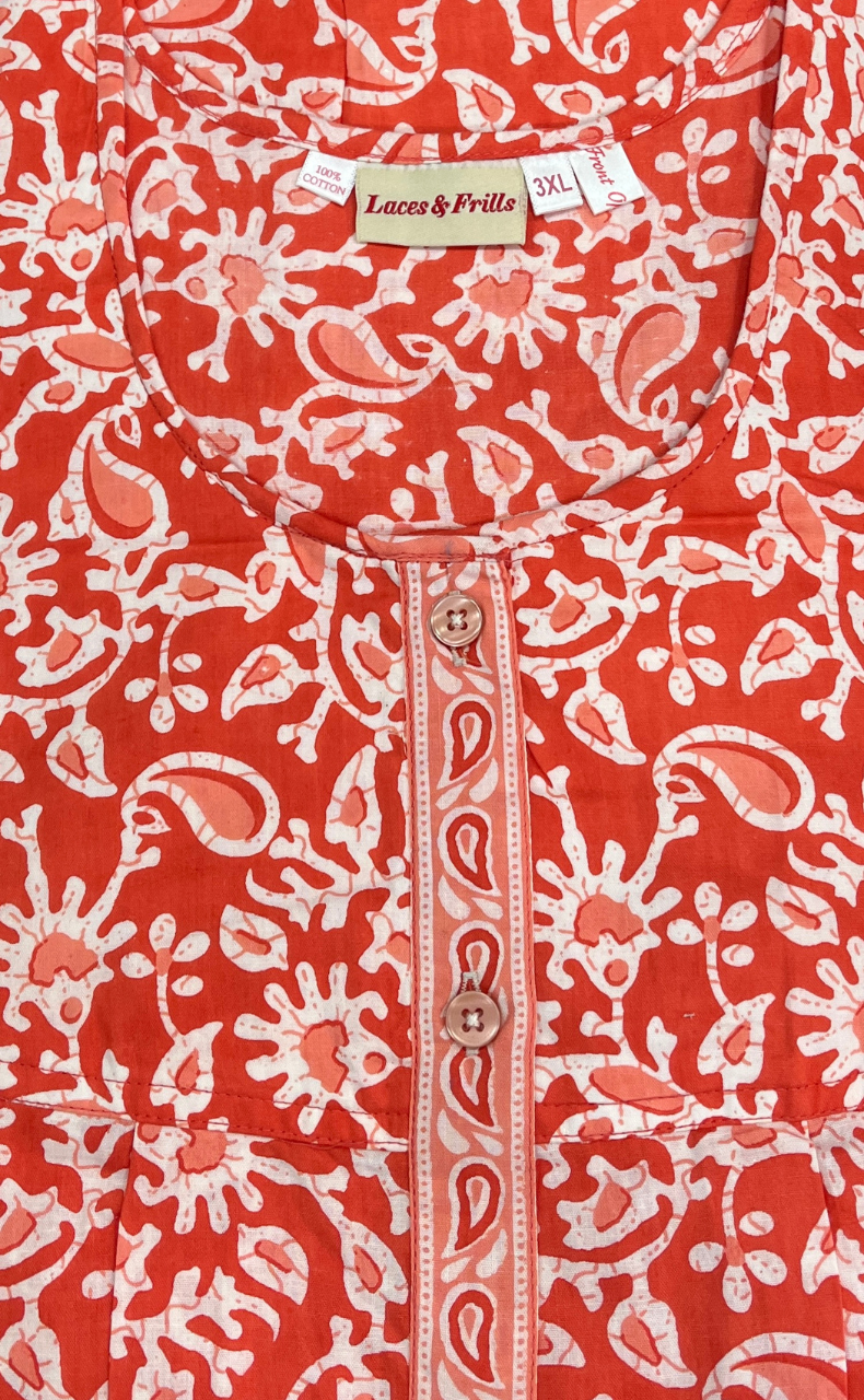Peach Garden Full Open Pure Cotton Nighty. Pure Cotton | Laces and Frills
