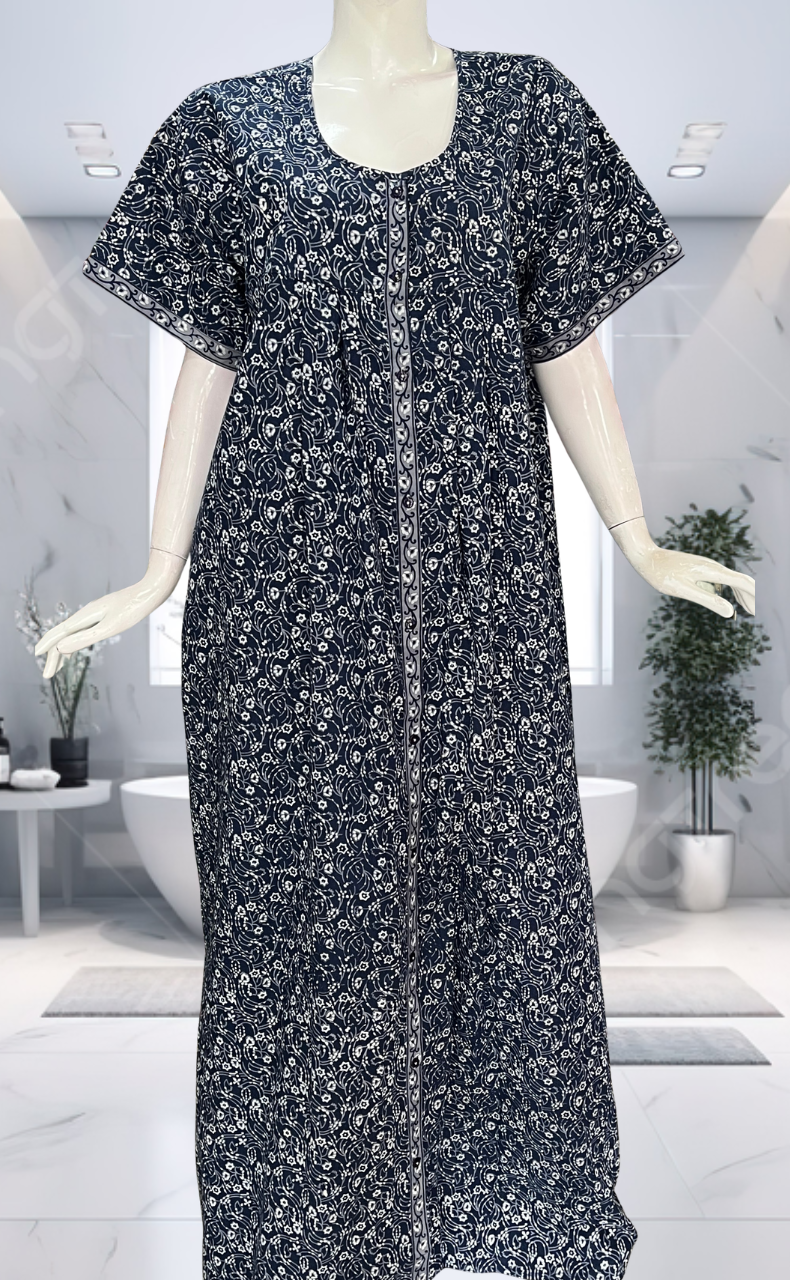 Blue Garden Full Open Pure Cotton Nighty. Pure Cotton | Laces and Frills - Laces and Frills