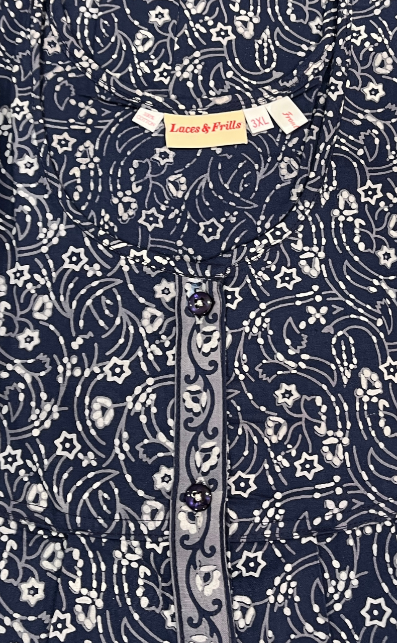 Blue Garden Full Open Pure Cotton Nighty. Pure Cotton | Laces and Frills - Laces and Frills