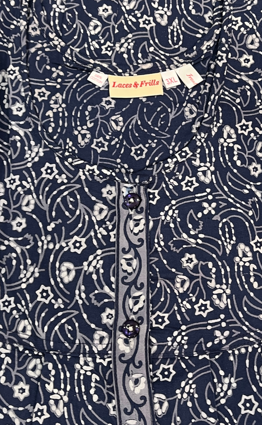 Blue Garden Full Open Pure Cotton Nighty. Pure Cotton | Laces and Frills - Laces and Frills