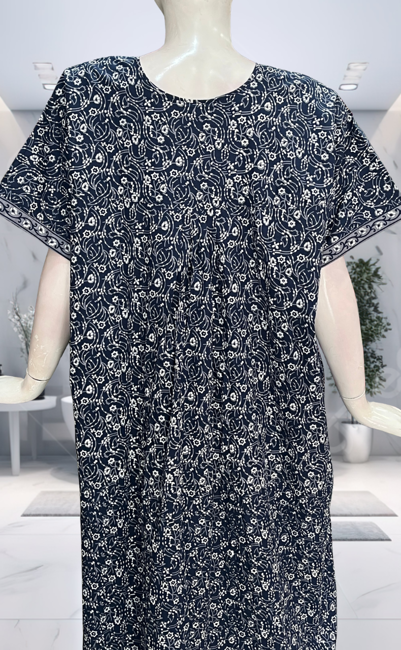 Blue Garden Full Open Pure Cotton Nighty. Pure Cotton | Laces and Frills - Laces and Frills