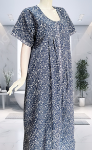 Blue Garden Full Open Pure Cotton Nighty. Pure Cotton | Laces and Frills - Laces and Frills