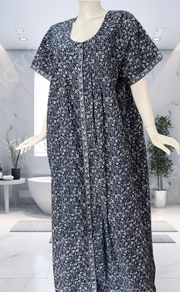 Blue Garden Full Open Pure Cotton Nighty. Pure Cotton | Laces and Frills - Laces and Frills