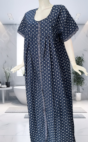 Blue Leafy Full Open Pure Cotton Nighty. Pure Cotton | Laces and Frills - Laces and Frills
