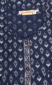 Blue Leafy Full Open Pure Cotton Nighty. Pure Cotton | Laces and Frills - Laces and Frills