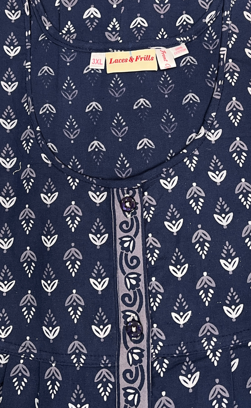 Blue Leafy Full Open Pure Cotton Nighty. Pure Cotton | Laces and Frills - Laces and Frills