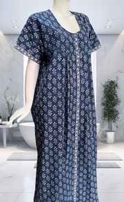 Blue Floral Full Open Pure Cotton Nighty. Pure Cotton | Laces and Frills - Laces and Frills