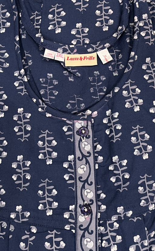 Blue Floral Full Open Pure Cotton Nighty. Pure Cotton | Laces and Frills - Laces and Frills