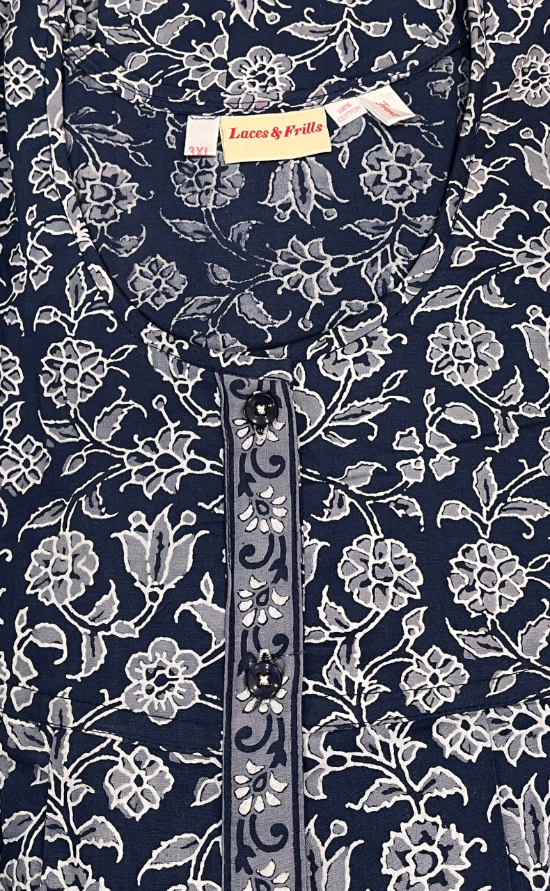 Blue Garden Full Open Pure Cotton Nighty. Pure Cotton | Laces and Frills