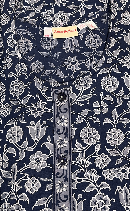 Blue Garden Full Open Pure Cotton Nighty. Pure Cotton | Laces and Frills - Laces and Frills