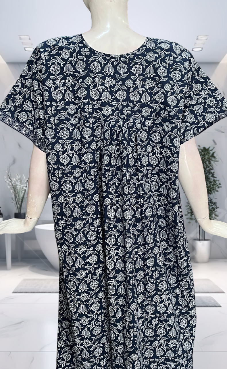 Blue Garden Full Open Pure Cotton Nighty. Pure Cotton | Laces and Frills