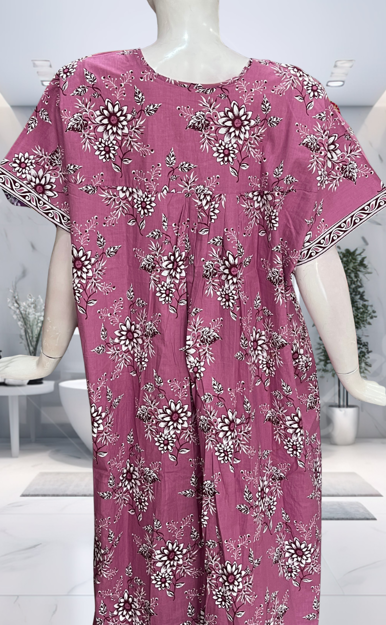Purple Floral Full Open Pure Cotton Nighty. Pure Cotton | Laces and Frills