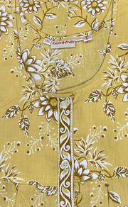 Yellow Floral Full Open Pure Cotton Nighty. Pure Cotton | Laces and Frills - Laces and Frills