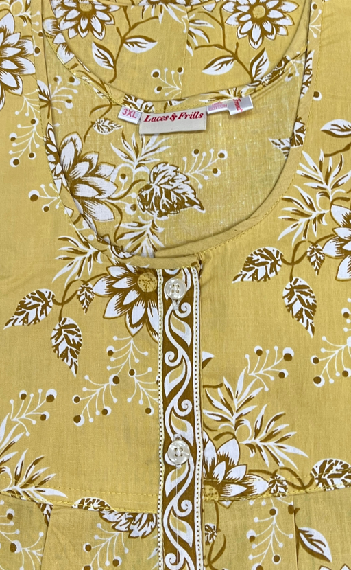Yellow Floral Full Open Pure Cotton Nighty. Pure Cotton | Laces and Frills - Laces and Frills