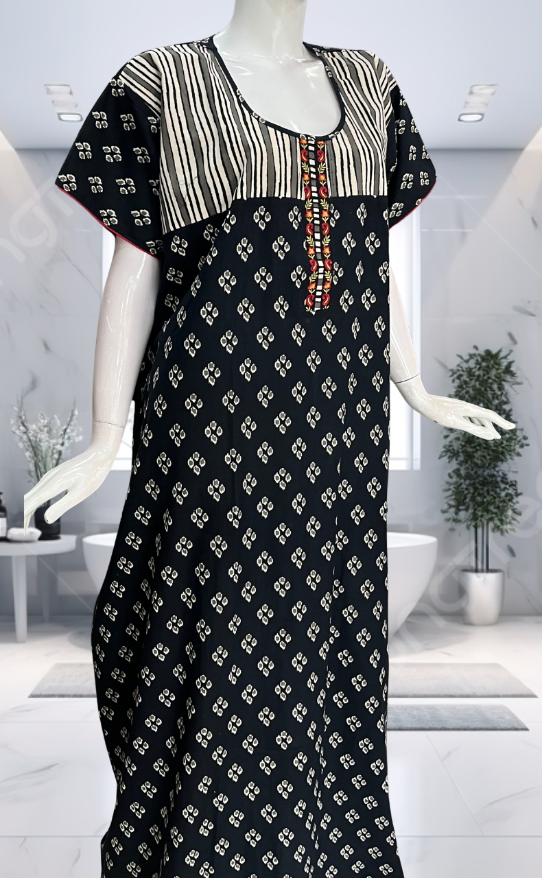 Black Dots Pure Cotton Nighty. Pure Durable Cotton | Laces and Frills