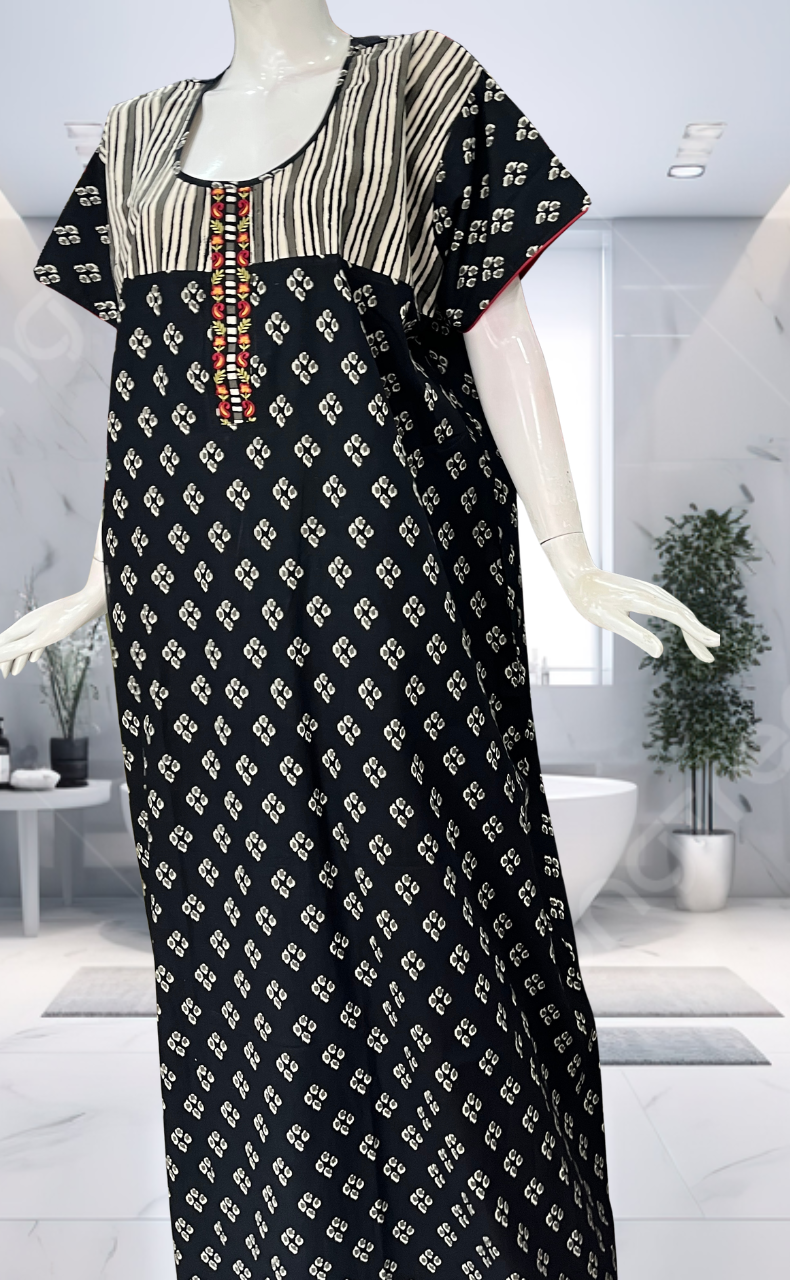 Black Dots Pure Cotton Nighty. Pure Durable Cotton | Laces and Frills
