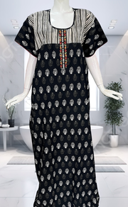 Black Paisley Print Pure Cotton Nighty. Pure Durable Cotton | Laces and Frills - Laces and Frills