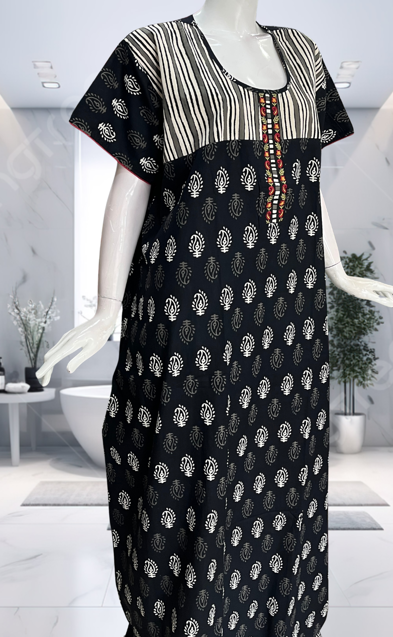 Black Paisley Print Pure Cotton Nighty. Pure Durable Cotton | Laces and Frills - Laces and Frills