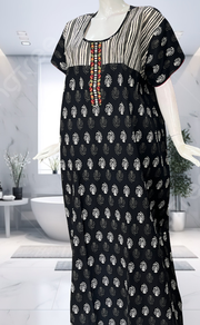 Black Paisley Print Pure Cotton Nighty. Pure Durable Cotton | Laces and Frills - Laces and Frills