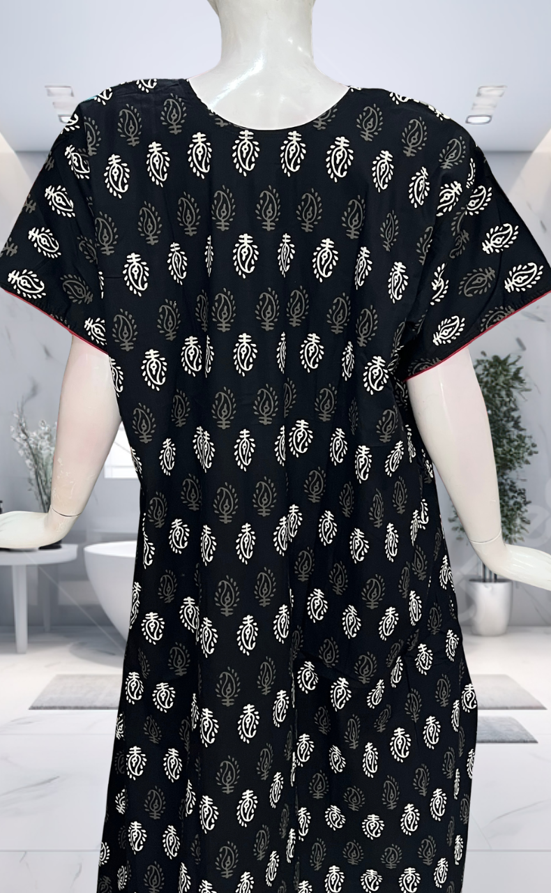Black Paisley Print Pure Cotton Nighty. Pure Durable Cotton | Laces and Frills - Laces and Frills