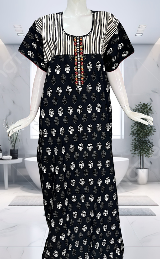 Black Paisley Print Pure Cotton Nighty. Pure Durable Cotton | Laces and Frills - Laces and Frills